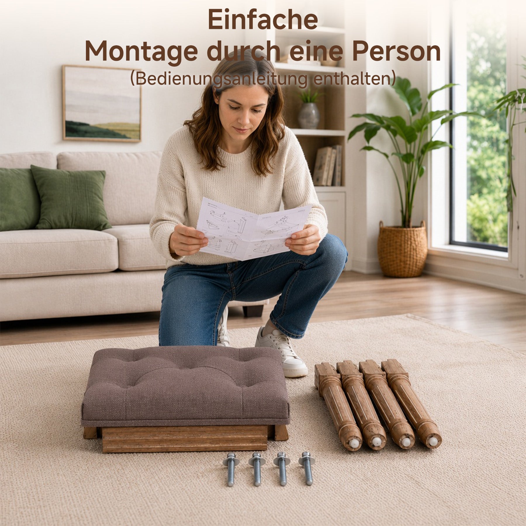 Schuhhocker Vintage mit Schnitzereien, gepolsterter Sitz, Einzelsitz | Vintage Schuhhocker aus Massivholz mit Schnitzereien. Getufteter Sitz, stabiler Used-Look für Flur oder Schlafzimmer.