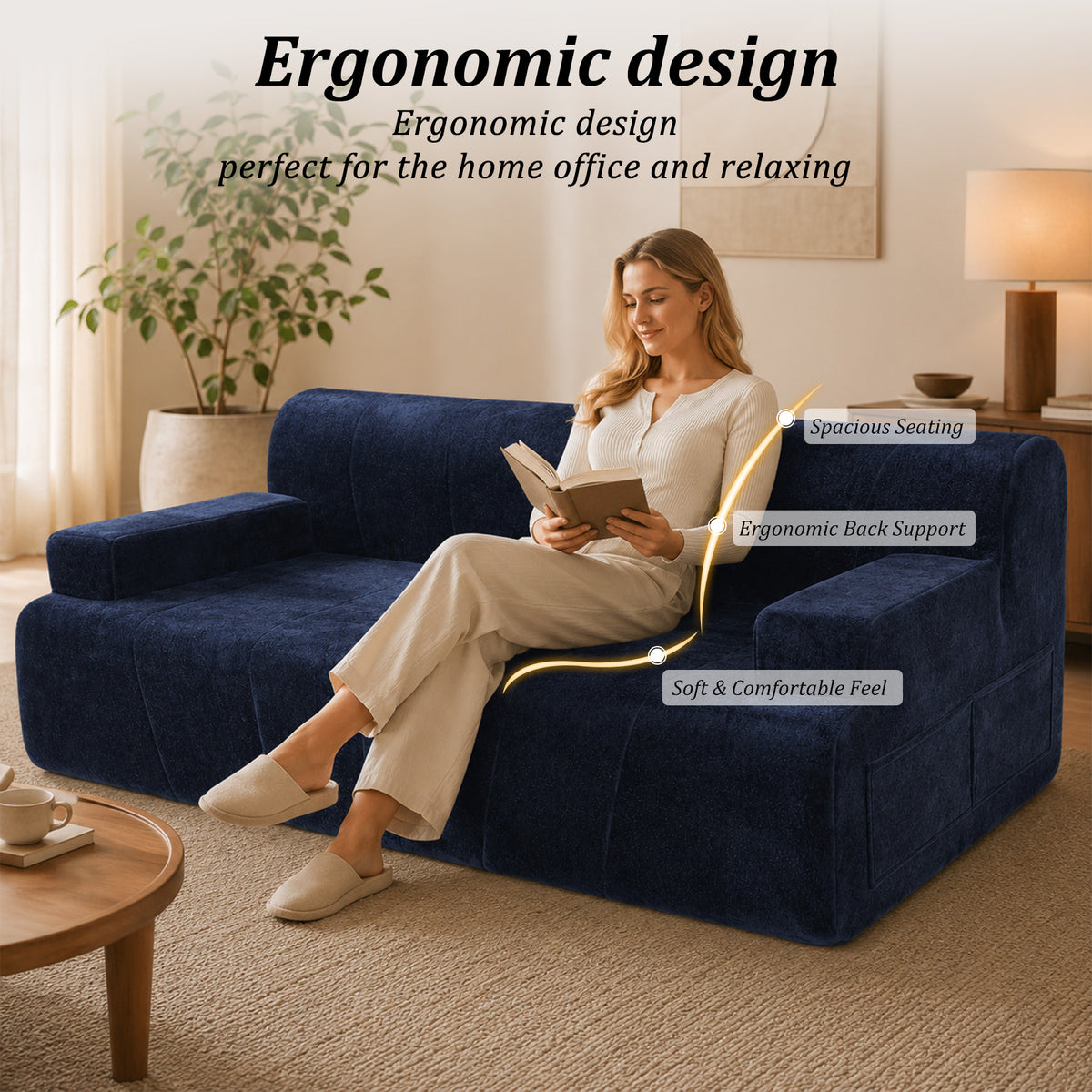 HomeMiYN 178cm 3-Seater Corduroy Boneless Sofa No Assembly Required
