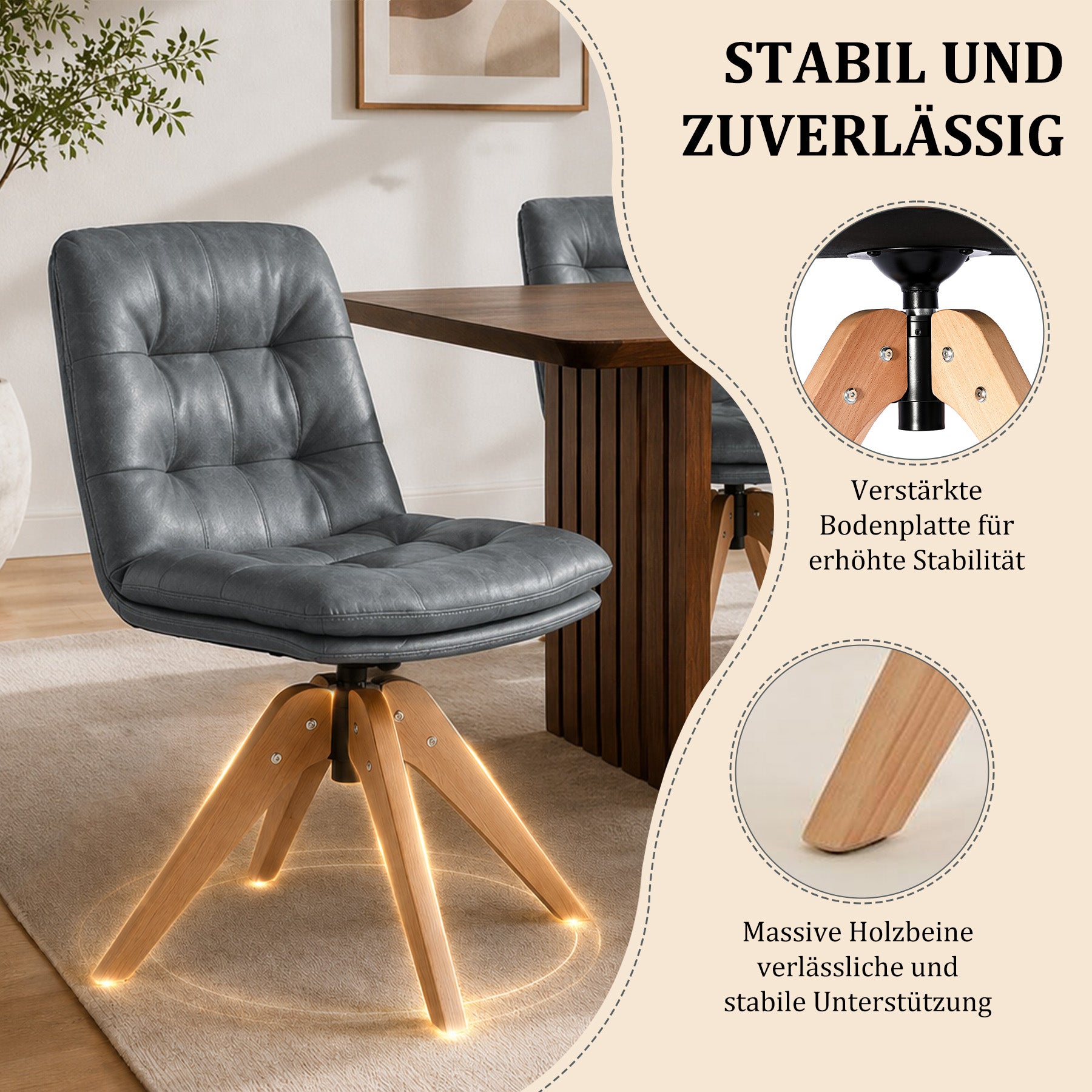 Esszimmerstühle Drehbar mit Armlehne 360° Polsterstuhl Leinen | Modern Drehstuhl Küchenstuhl mit Rückenlehne für Esszimmer, Wohnzimmer
