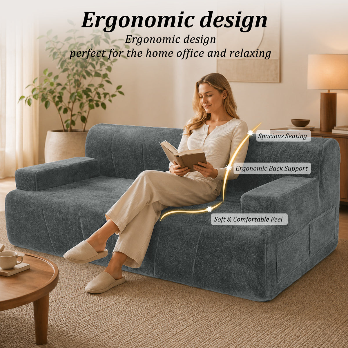 HomeMiYN 178cm 3-Seater Corduroy Boneless Sofa No Assembly Required