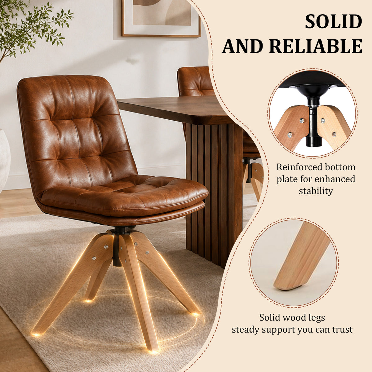 HomeMiYN 360° Swivel Dining Chairs Faux Leather Upholstered