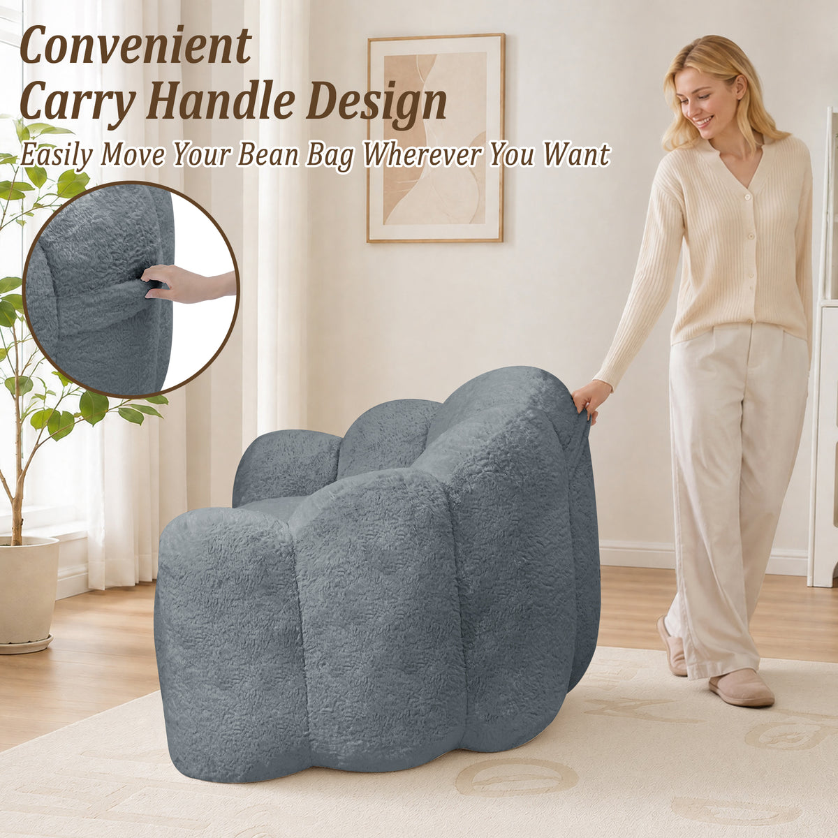HomeMiYN Plush Bean Bag Chair with Stool for Living Room and Bedroom