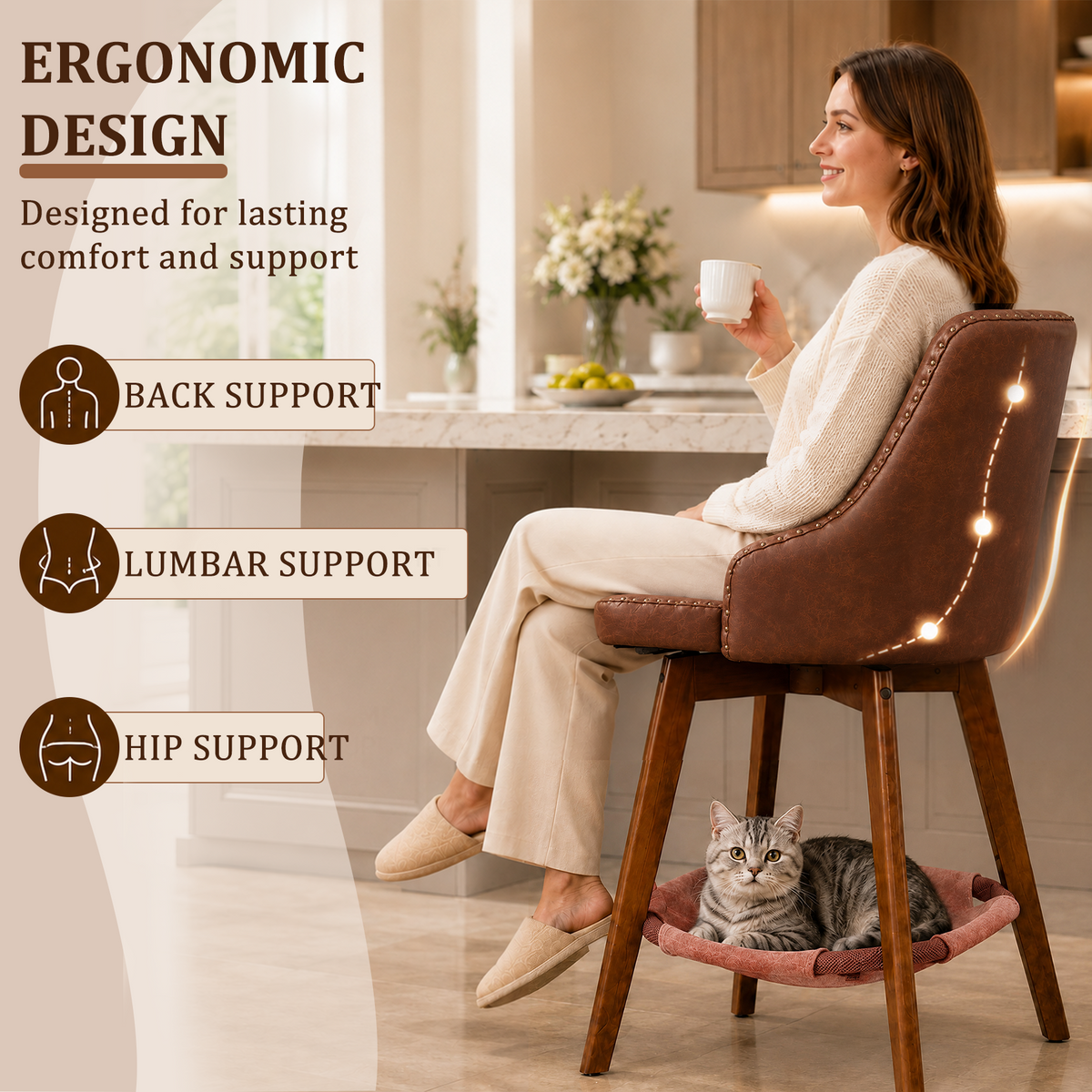 HomeMiYN Set of 2 Wooden Rotatable Padded Bar Stools with Pet Cave