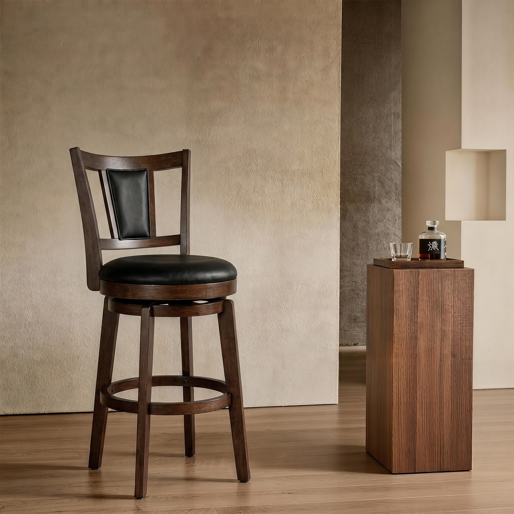 Austen 2 Set of Swivel Bar Stool with Square Padded Back & Seat – Mid-Century Modern Counter Height Chair