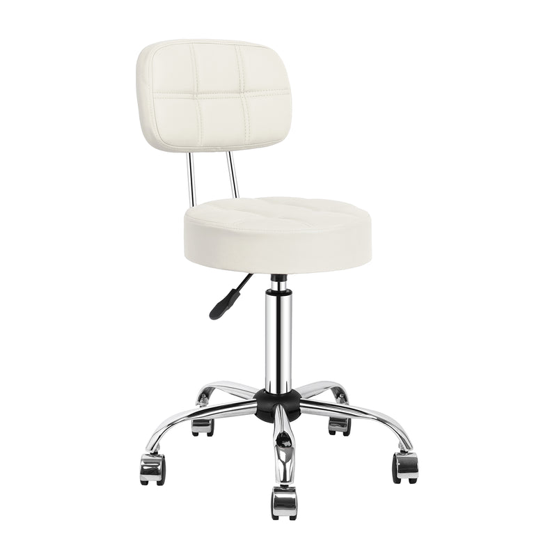 Swivel Round Rolling Stool with Backrest Tattoo Computer Lounge Dinning Pub Beige