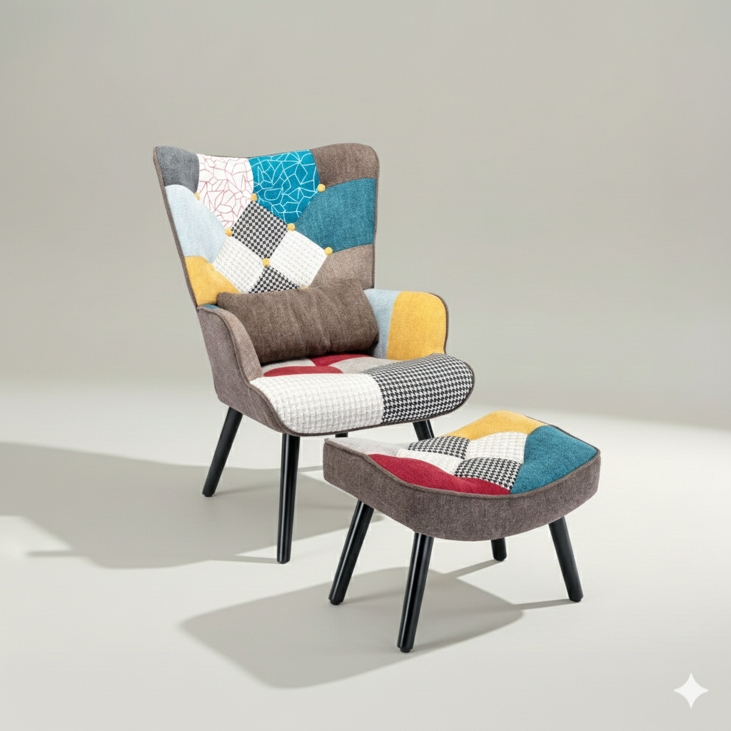 HomeMiYN Patchwork Chair,Accent Armchair with Ottoman Single Sofa Chair Brown US