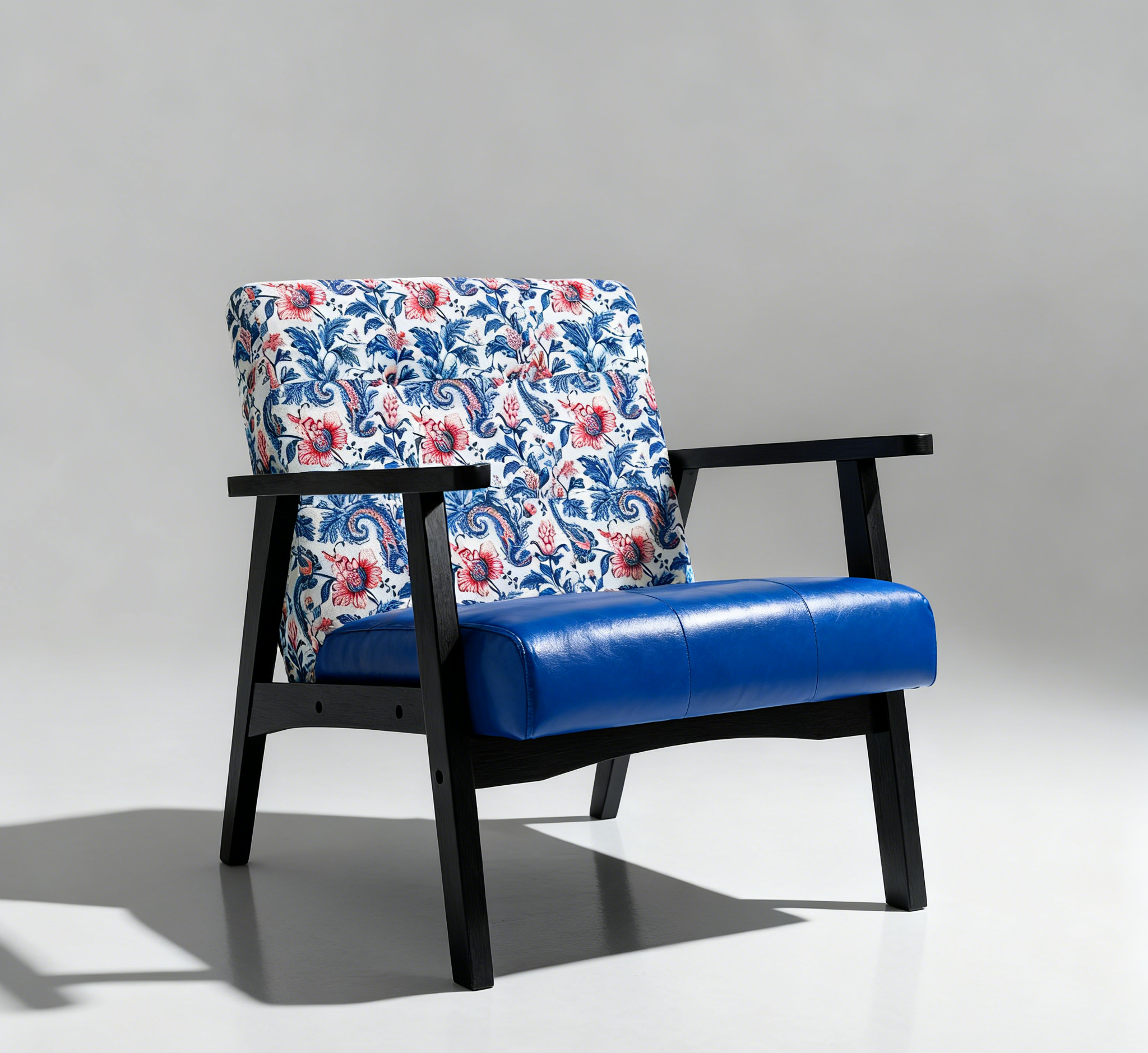 HomeMiYN Mid-Century Armchairs Retro Tufted Faux Leather Accent Chair