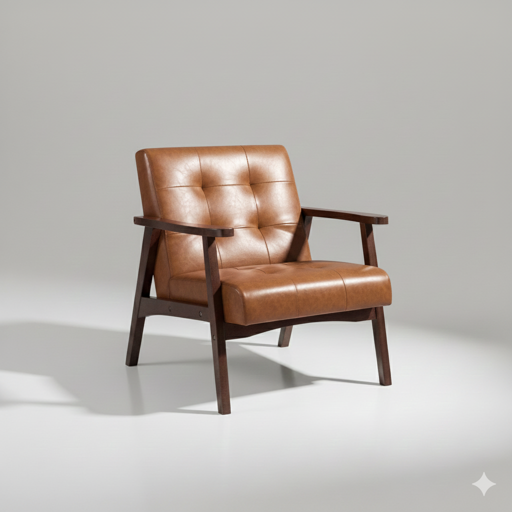 HomeMiYN Mid-Century Armchairs Retro Tufted Faux Leather Accent Chair