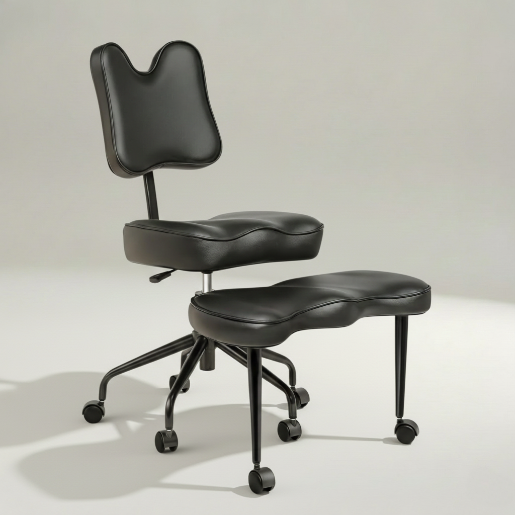 Cross Legged Office Chair with Wheels#color_Black