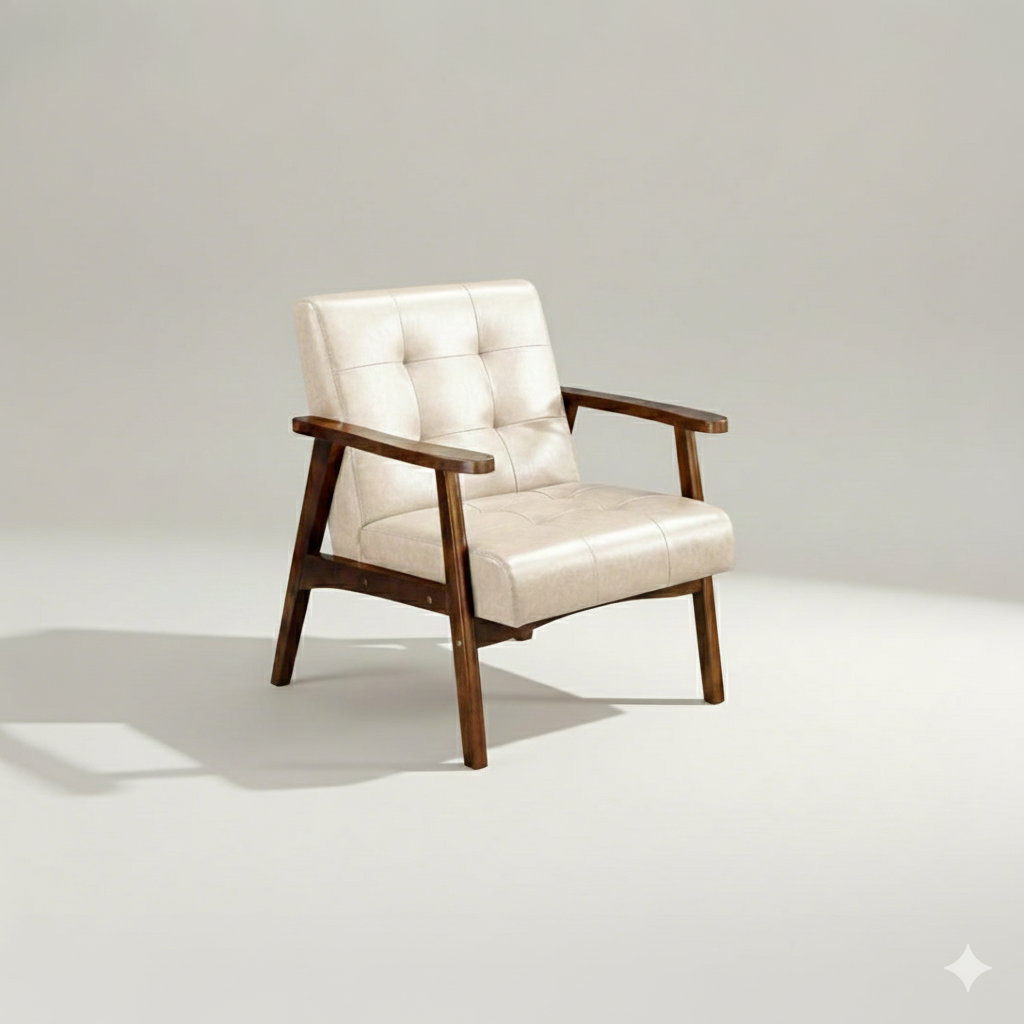 HomeMiYN Mid-Century Armchairs Retro Tufted Faux Leather Accent Chair