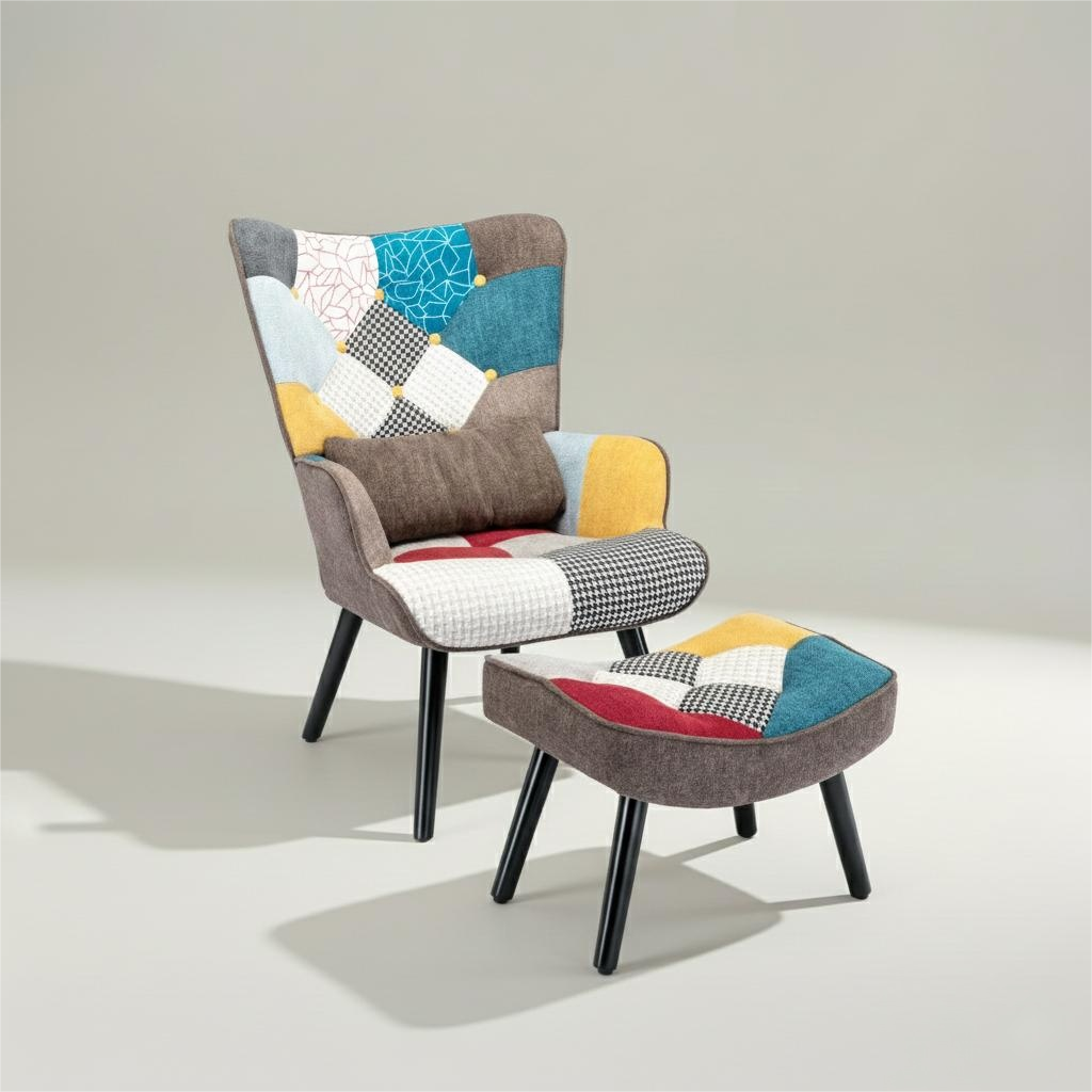 Accent Armchair with Ottoman Single Sofa Chair#color_Blue