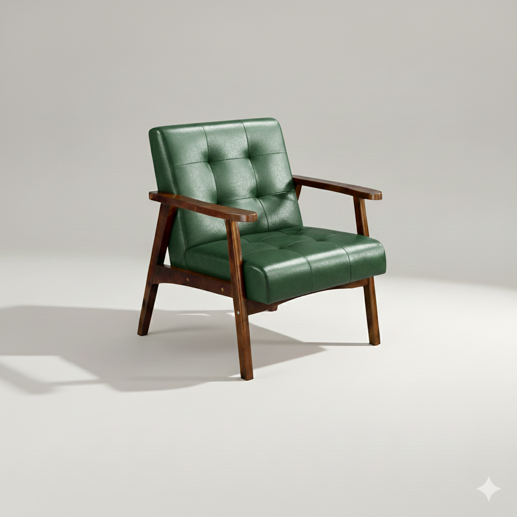 HomeMiYN Mid-Century Armchairs Retro Tufted Faux Leather Accent Chair