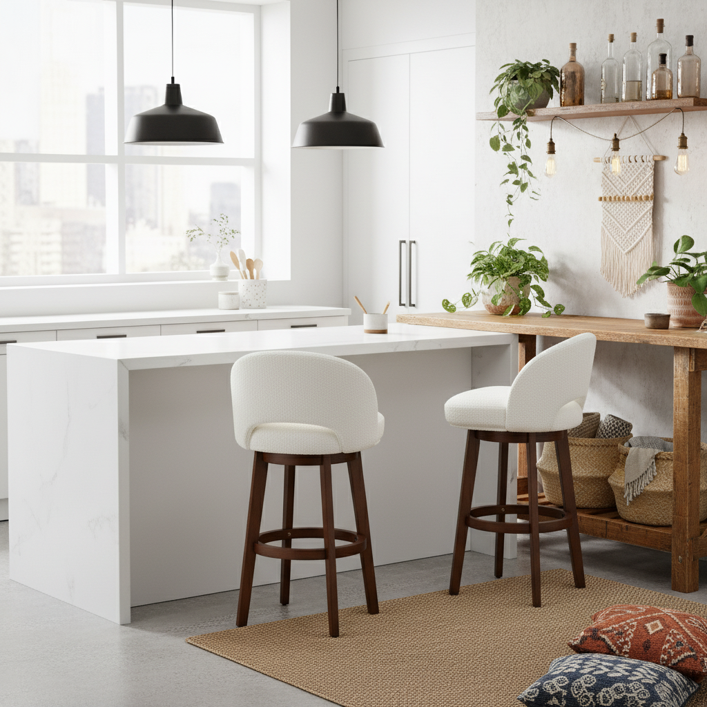 Modern Swivel Bar Stool #base-shape_Round Base #color_Monaco Cream