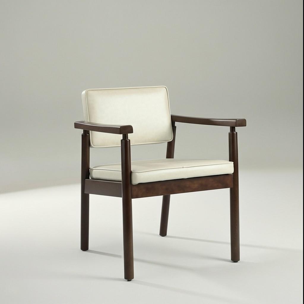 Walnut-Stained Hardwood Lounge Chair in Gray Vegan Leather