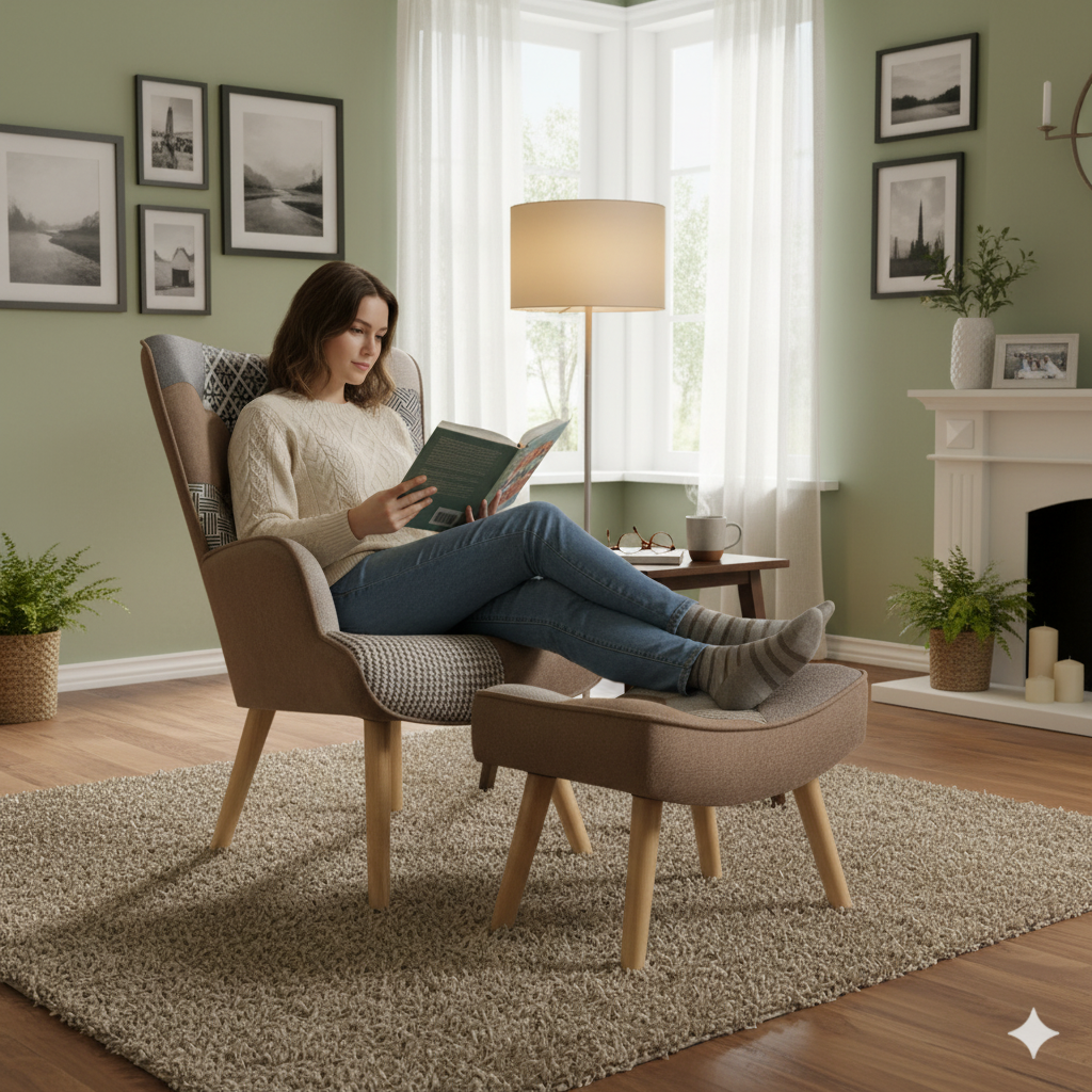 HomeMiYN Patchwork Chair,Accent Armchair with Ottoman Single Sofa Chair Brown US