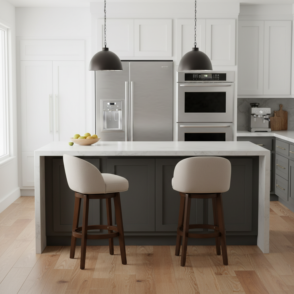 Modern Swivel Bar Stool #base-shape_Round Base #color_Dove Gray