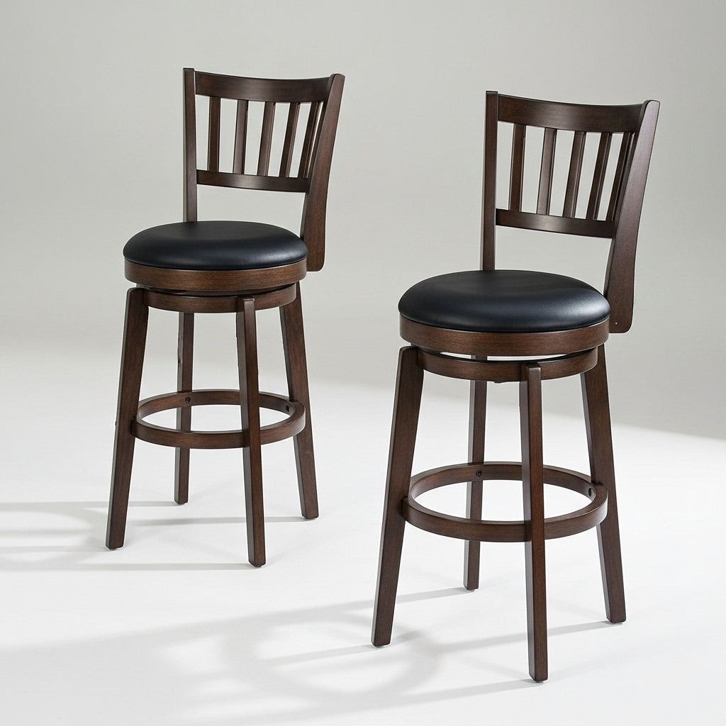 2 Set of Swivel Bar Stool with Padded Back & Seat – Mid-Century Modern Counter Height Chair