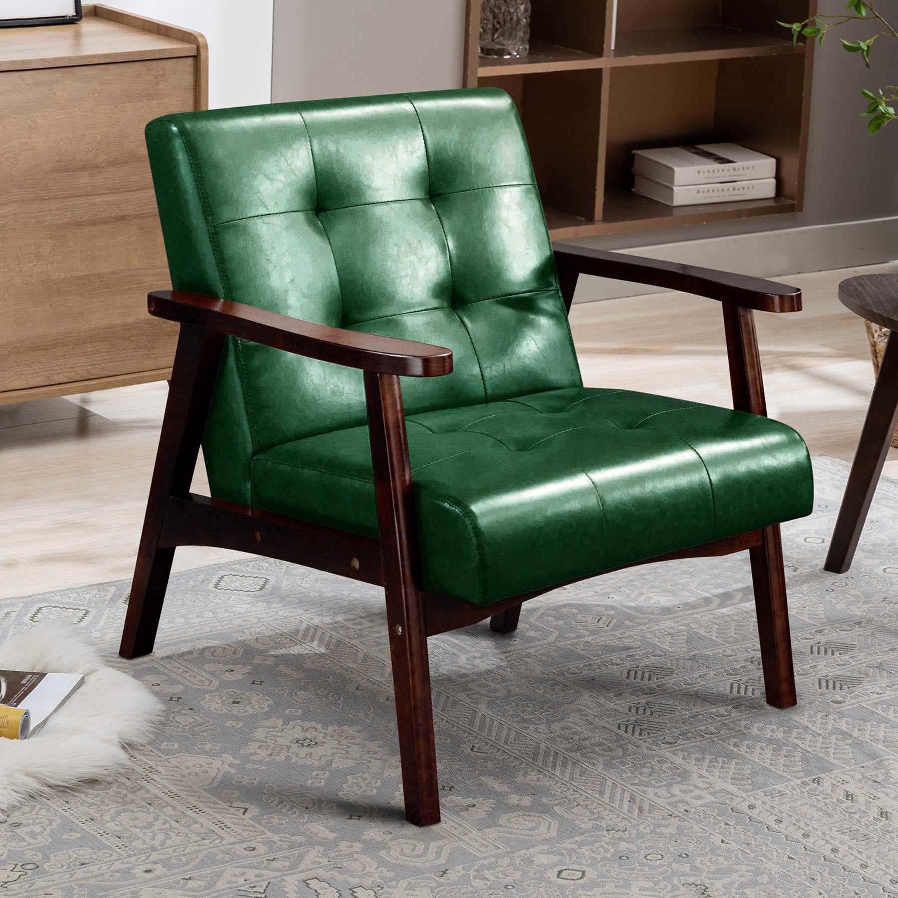 Mid-Century Armchairs Retro Tufted Faux Leather Accent Chair