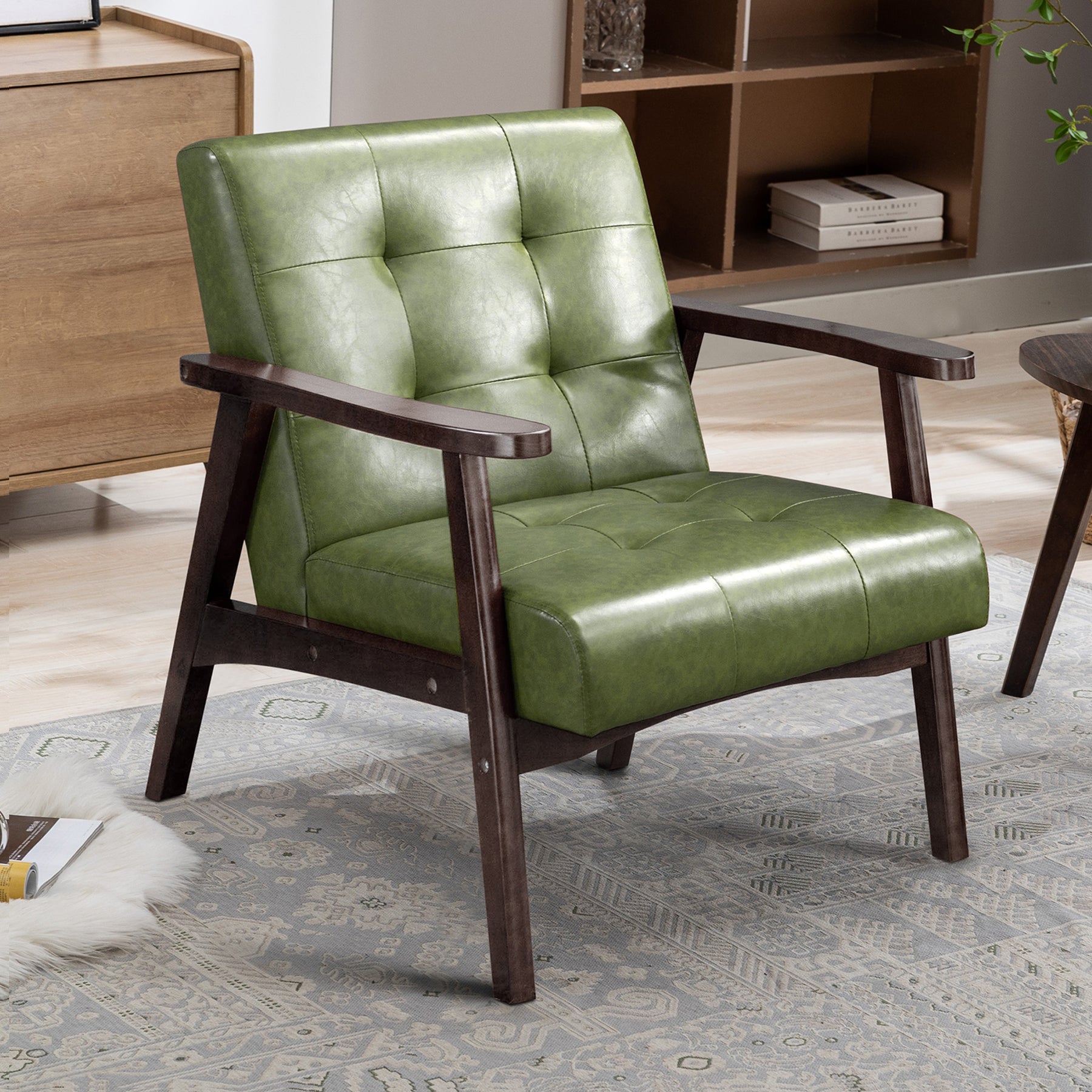Mid-Century Armchairs Retro Tufted Faux Leather Accent Chair