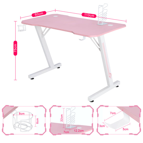 HomeMiYN Computer Desk HomeMiYN Modified Gaming Desk Z-Shape Gaming Computer Desk Pink