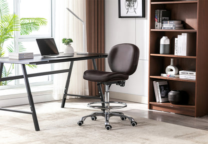Drafting Chair with Wheels Ergonomic Studio Chair with Adjustable Footrest Brown