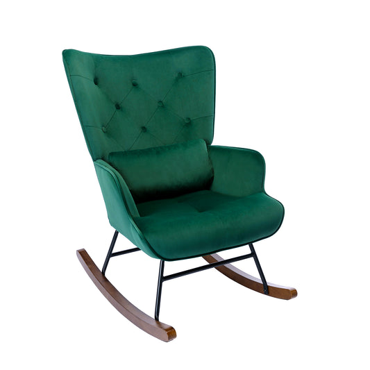 HomeMiYN Velvet Single Rocking Chair Dark Green Upholstered Accent Chair