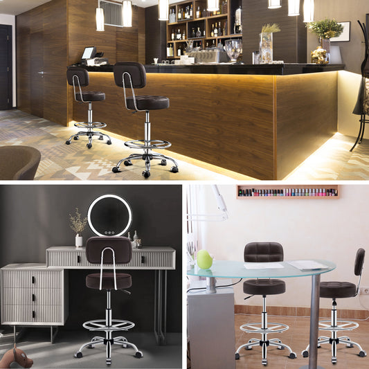 HomeMiYN Swivel Stool Roller Stool Foot Ring Office Stool Height Adjustable Coffee