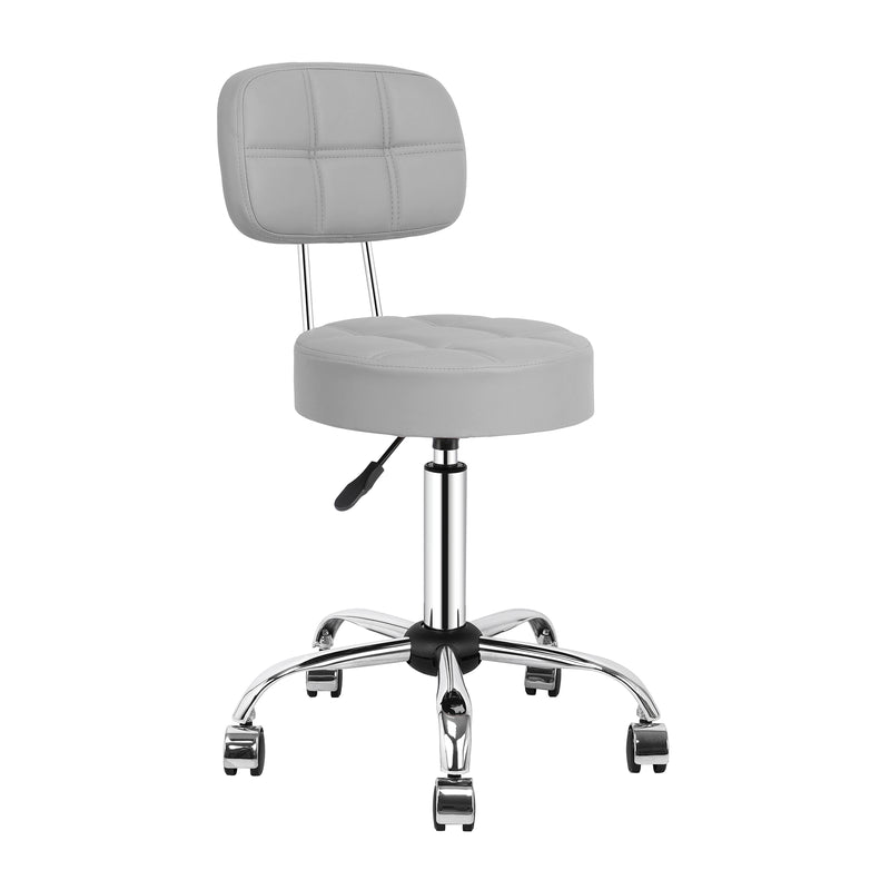 Swivel Round Rolling Stool with Backrest Tattoo Computer Lounge Dinning Pub Gray