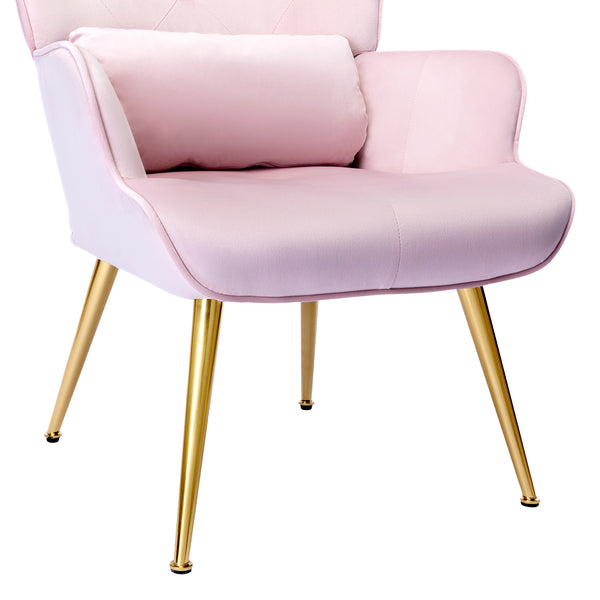 HomeMiYN Velvet Accent Chair Tufted Buttoned Wingback Armchair Pink