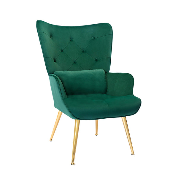 HomeMiYN Velvet Accent Chair Tufted Buttoned Wingback Armchair Green