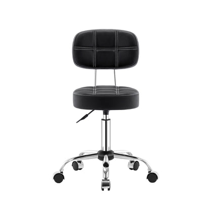Swivel Round Rolling Stool with Backrest Tattoo Computer Lounge Dinning Pub Black