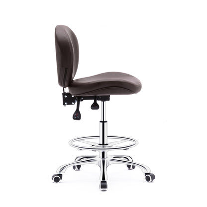 Drafting Chair with Wheels Ergonomic Studio Chair with Adjustable Footrest Brown