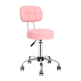 Swivel Round Rolling Stool with Backrest Tattoo Computer Lounge Dinning Pub Pink