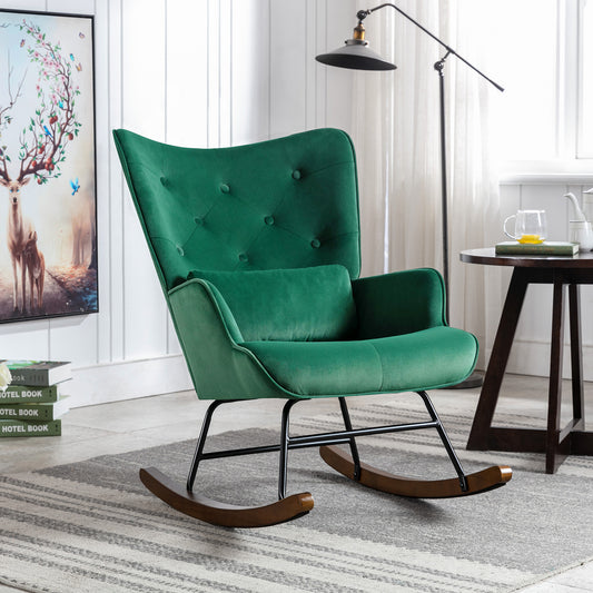 HomeMiYN Velvet Single Rocking Chair Dark Green Upholstered Accent Chair