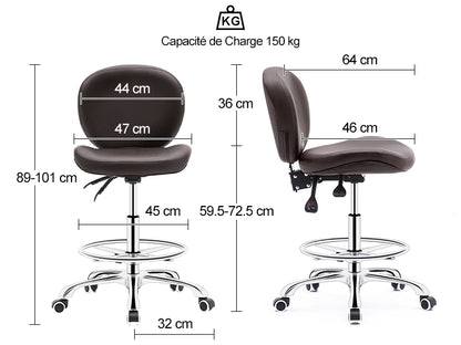 Drafting Chair with Wheels Ergonomic Studio Chair with Adjustable Footrest Brown
