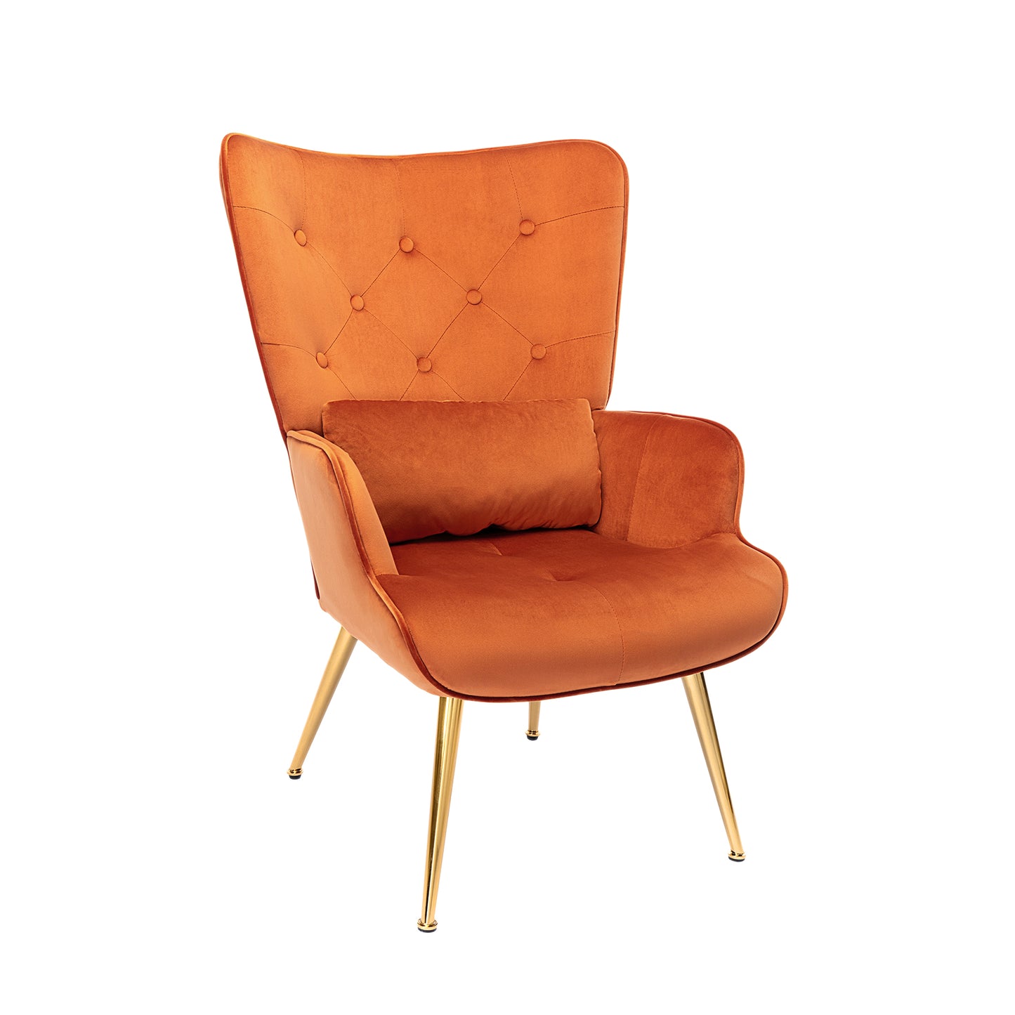 HomeMiYN Velvet Accent Chair Tufted Buttoned Wingback Armchair Orange