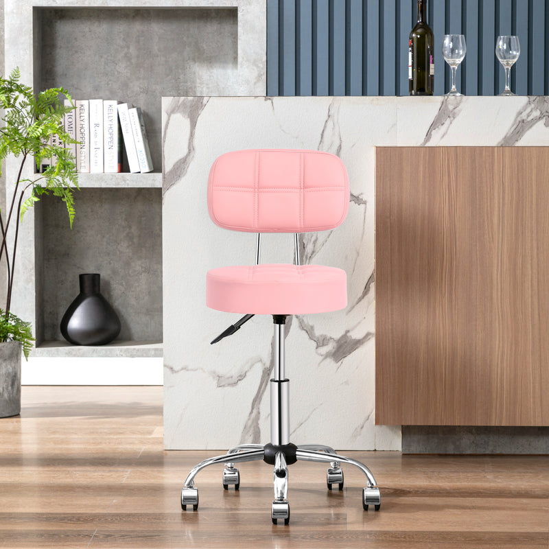 Swivel Round Rolling Stool with Backrest Tattoo Computer Lounge Dinning Pub Pink