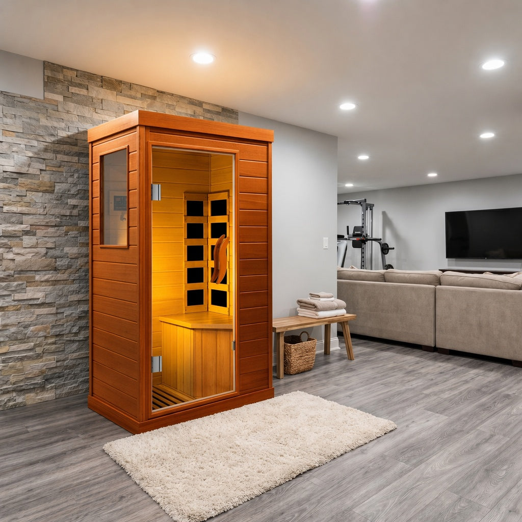 Single Person Indoor Bluetooth Compatible Low EMF FAR Infrared Sauna in Hemlock