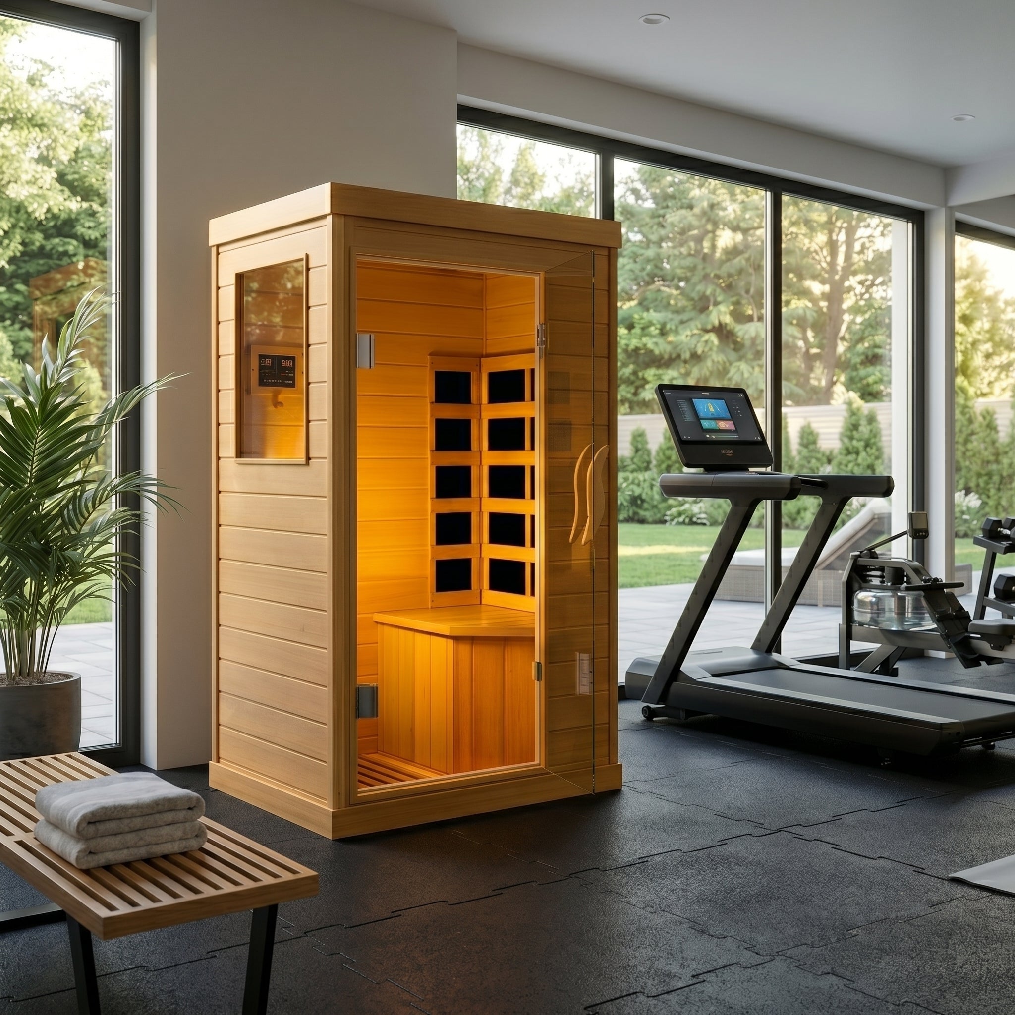 Single Person Indoor Bluetooth Compatible Low EMF FAR Infrared Sauna in Hemlock