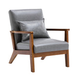 Mid-Century Wood Frame Armchair Retro Accent Chair with Pillow Breathable 5 Colors