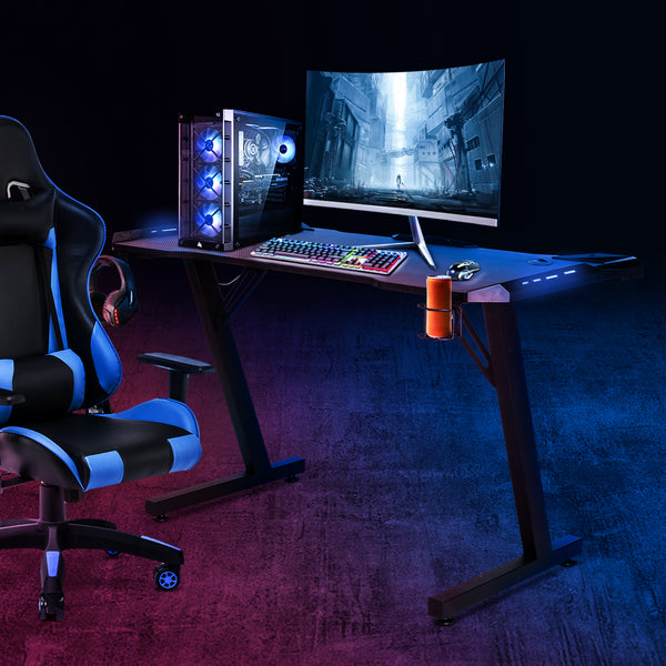 HomeMiYN Gaming Desk RGB Effect Lighting Ergonomic Computer Game Desk Black