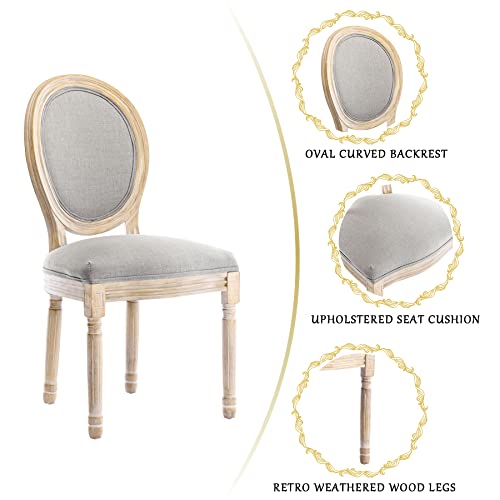 HomeMiYN French Dining Chairs Upholstered Linen Fabric Set of 2 Gray