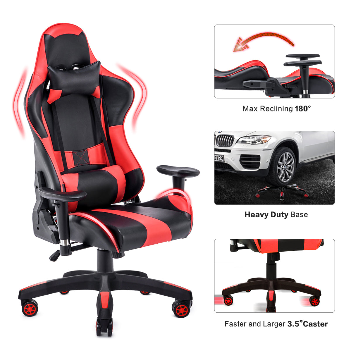 HomeMiYN Gaming Chair Racing Reclining Swivel High Back Chair Set