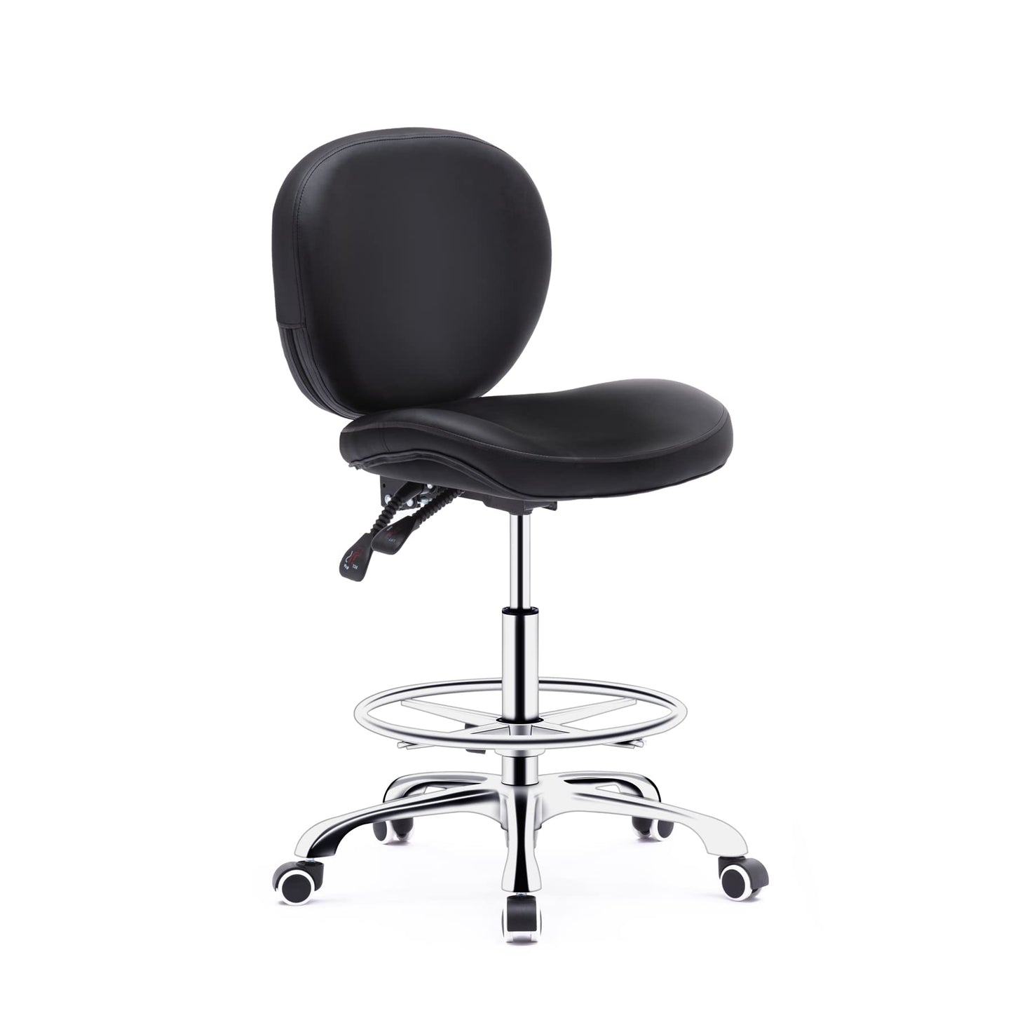 Drafting Chair with Wheels Ergonomic Studio Chair with Adjustable Footrest Black