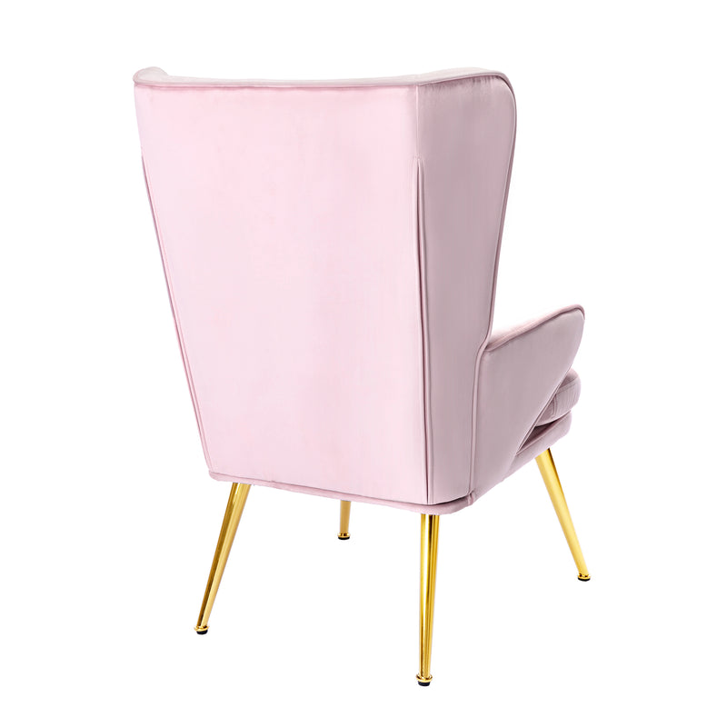 HomeMiYN Velvet Upholstered Chair with Solid Wood Legs and Waist Pillow Pink