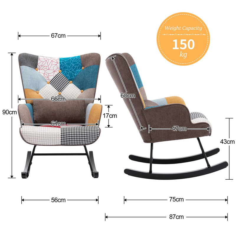 HomeMiYN Rocking Chair for Nursery Patchwork Accent High Back Rocking Chair