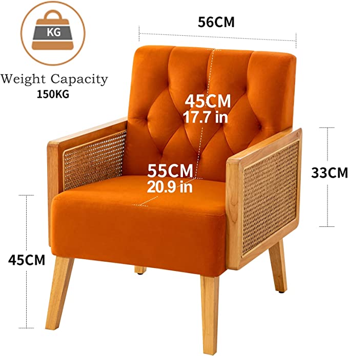 Modern Cane Armchair with Rattan Wicker Breathable Armrest 3 Colors