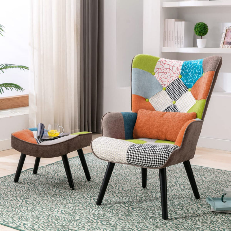 HomeMiYN Patchwork Chair,Accent Armchair with Ottoman Single Sofa Chair Orange