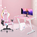 HomeMiYN Gaming Desk RGB Effect Lighting Ergonomic Computer Game Desk Pink