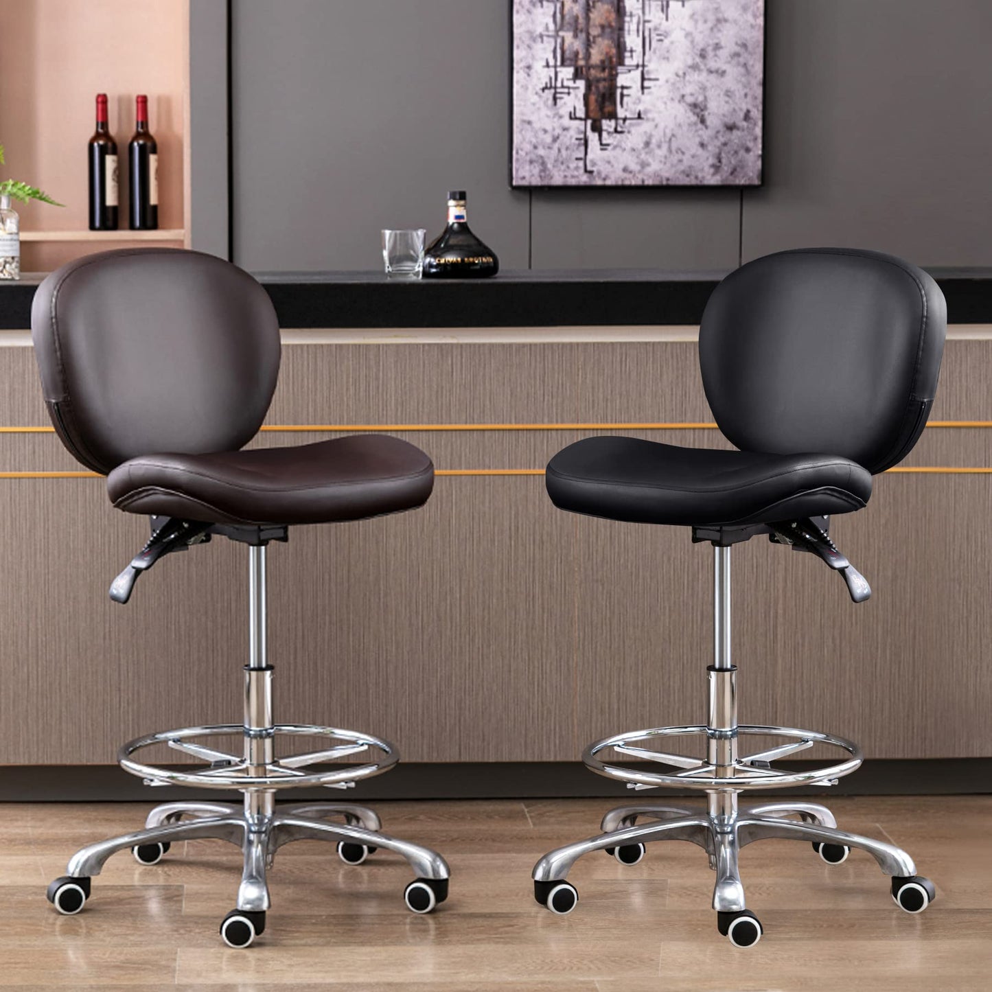 Drafting Chair with Wheels Ergonomic Studio Chair with Adjustable Footrest Black